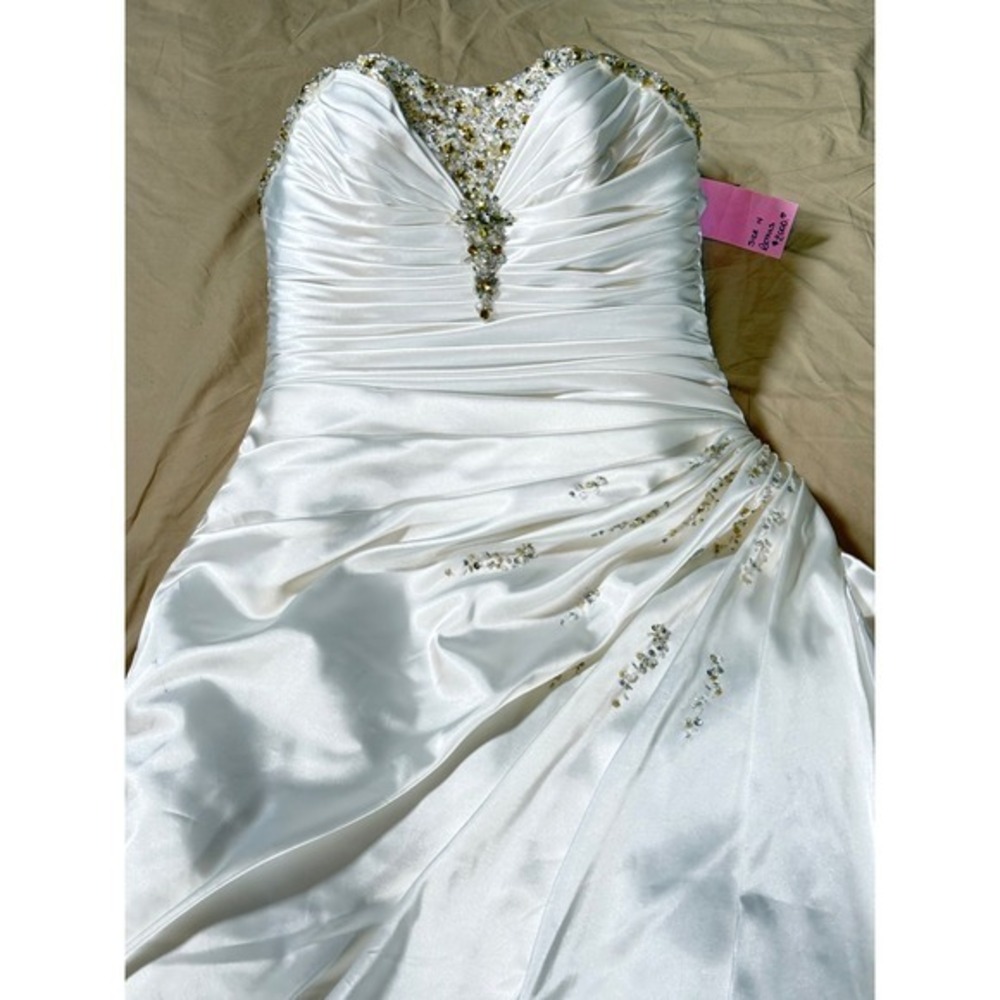 Maggie Sottero Wedding Dress Women 14 White Beaded Satin Strapless AD3300 - Picture 7 of 16